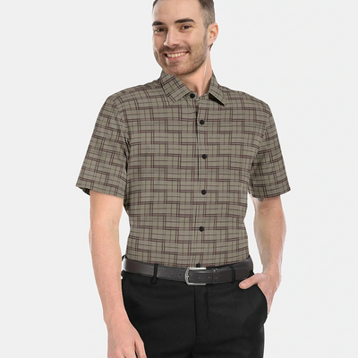 Grey Geometric Printed Formal Shirt-Grey