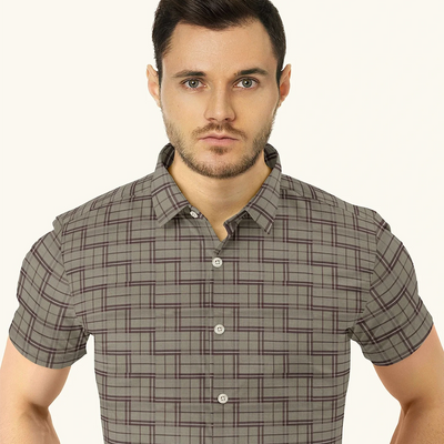 Grey Geometric Printed Formal Shirt-Grey