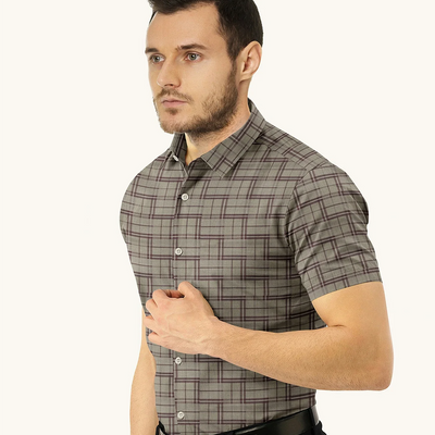 Grey Geometric Printed Formal Shirt-Grey