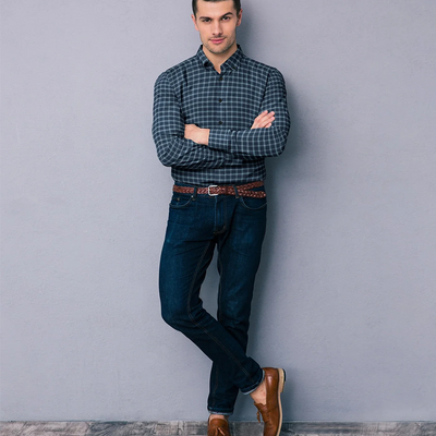 Navy Blue Checked Twill Weave Formal Shirt-Navy Blue