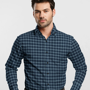 Navy Blue Checked Twill Weave Formal Shirt-Navy Blue