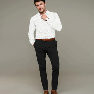Crisp White Geometric Printed Formal Shirt-Off White
