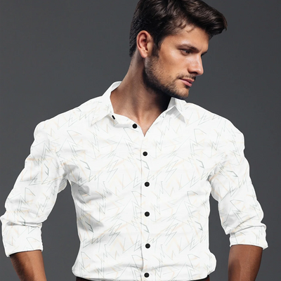 Crisp White Geometric Printed Formal Shirt-Off White