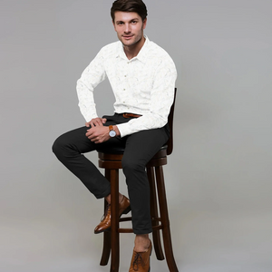 Crisp White Geometric Printed Formal Shirt-Off White