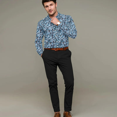 Blue Geometric Printed Formal Shirt-Blue