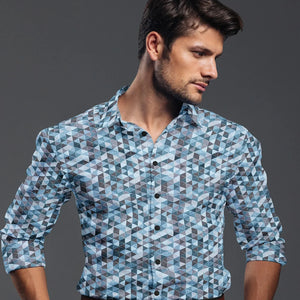 Blue Geometric Printed Formal Shirt-Blue
