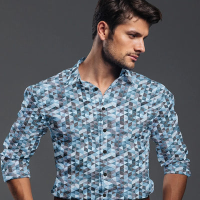 Blue Geometric Printed Formal Shirt-Blue