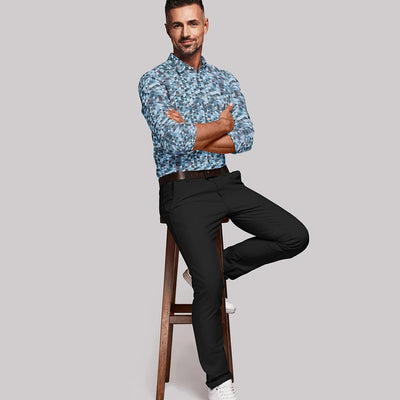 Blue Geometric Printed Formal Shirt-Blue