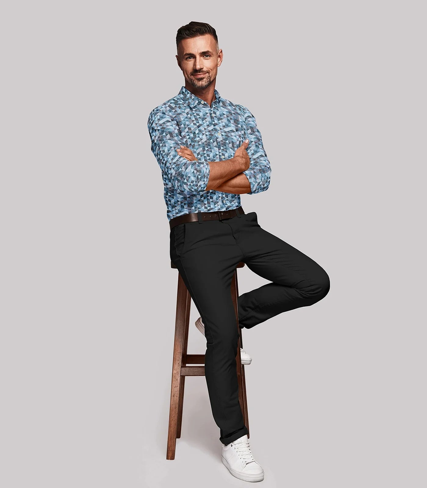 Blue Geometric Printed Formal Shirt-Blue