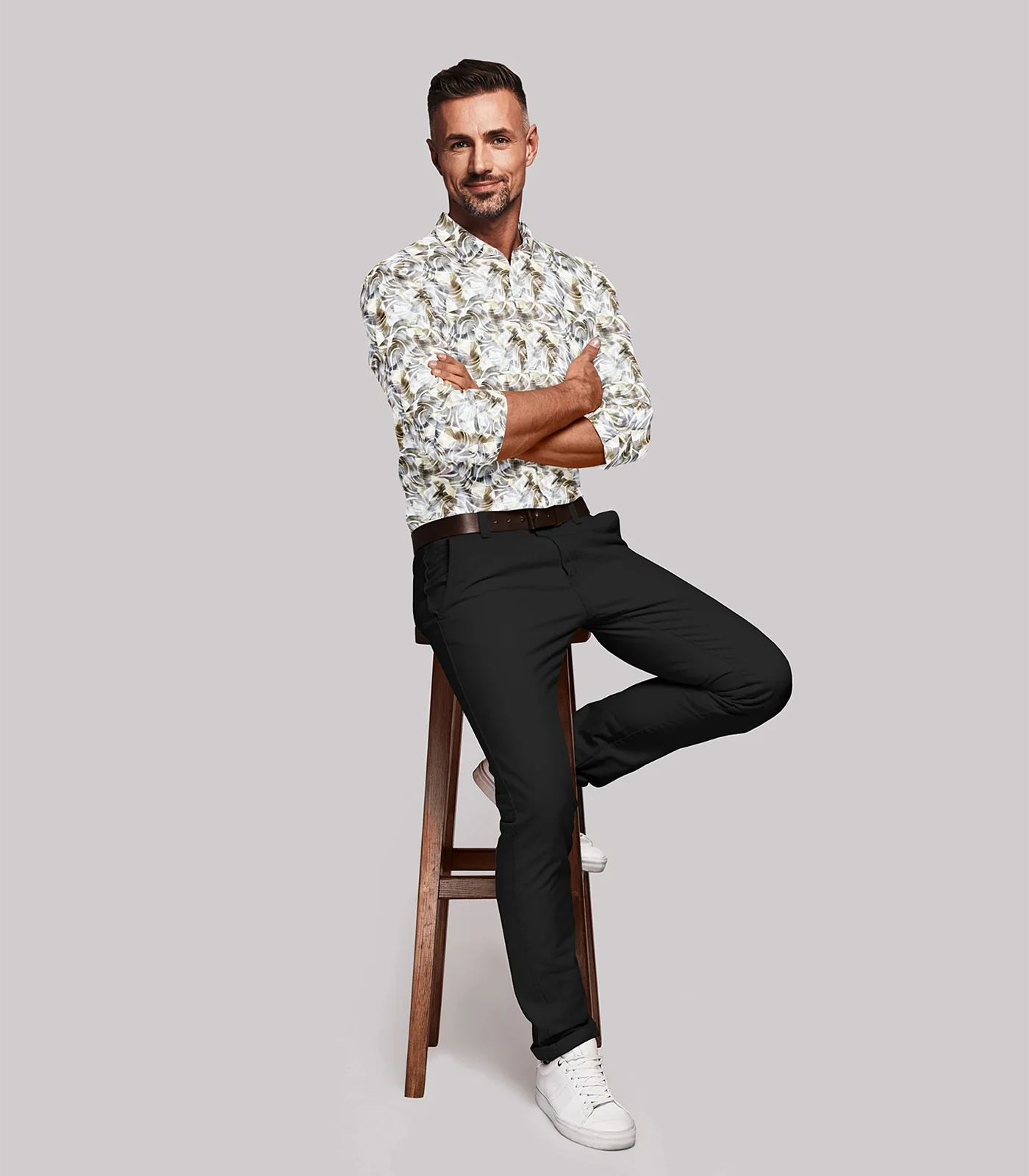 Off White Abstract Printed Formal Shirt-Off White