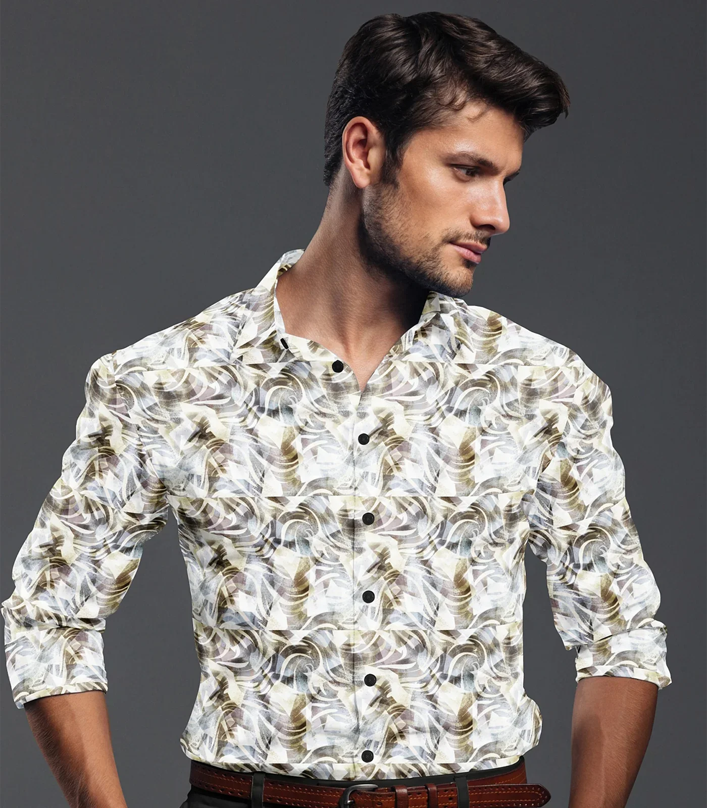 Off White Abstract Printed Formal Shirt-Off White