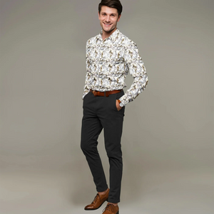 Off White Abstract Printed Formal Shirt-Off White
