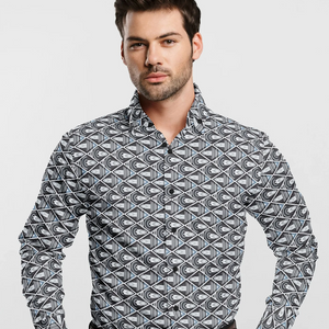 Black Geometric Printed Formal Shirt-Black