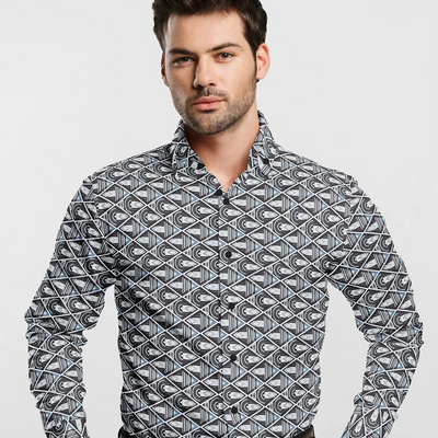 Black Geometric Printed Formal Shirt-Black