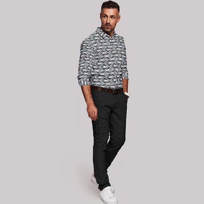 Black Geometric Printed Formal Shirt-Black