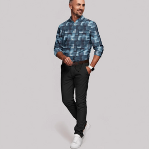 Blue Tonal Checked Paisley Printed Formal Shirt-Blue
