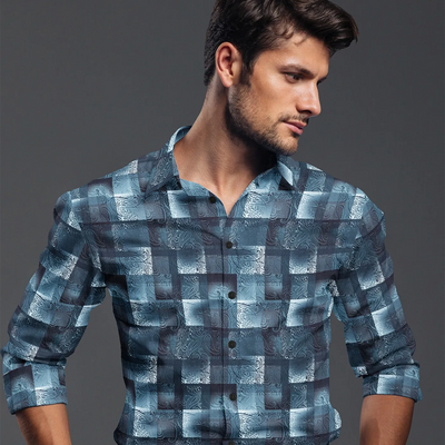 Blue Tonal Checked Paisley Printed Formal Shirt-Blue