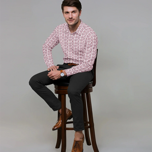 Pink Tonal Checked Geometric Printed Shirt-Pink