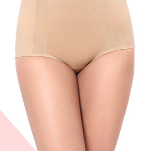Solid Full Coverage High Rise Tummy Control Panty - Sandalwood