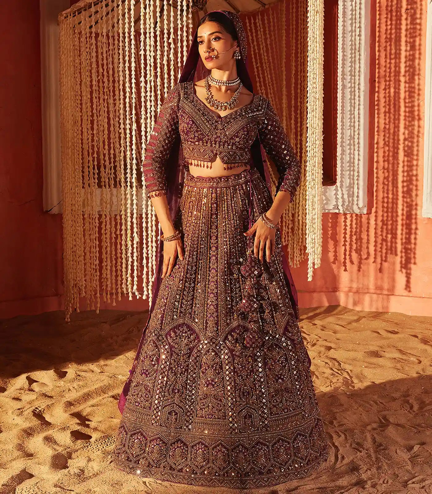 Majestic Purple Embroidered Lehenga Set-Purple