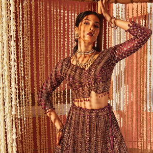 Majestic Purple Embroidered Lehenga Set-Purple