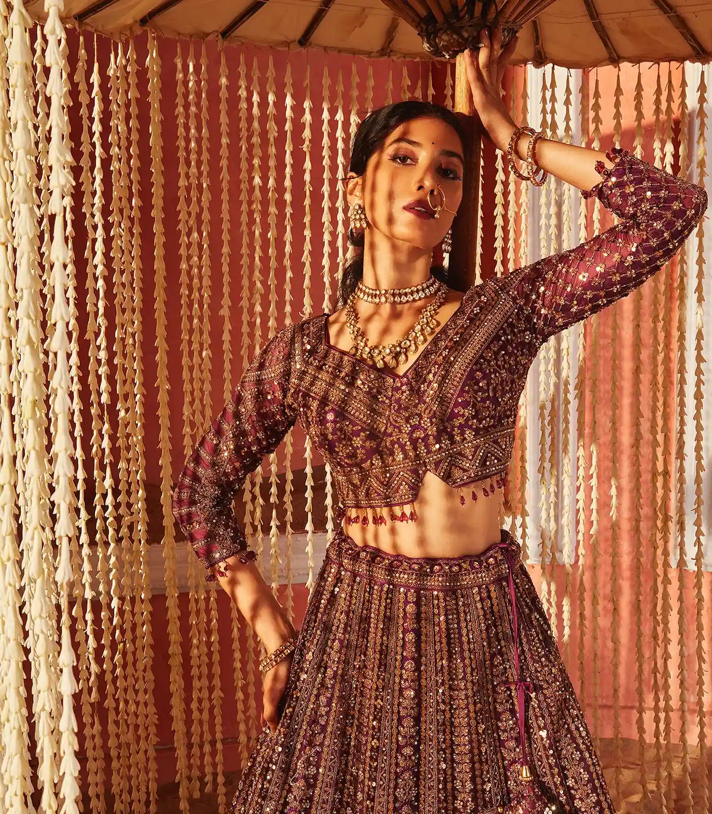 Majestic Purple Embroidered Lehenga Set-Purple