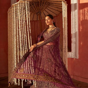 Majestic Purple Embroidered Lehenga Set-Purple