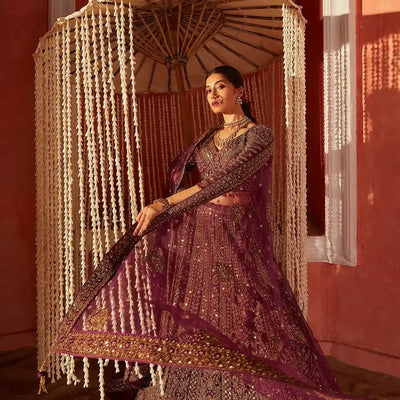 Majestic Purple Embroidered Lehenga Set-Purple