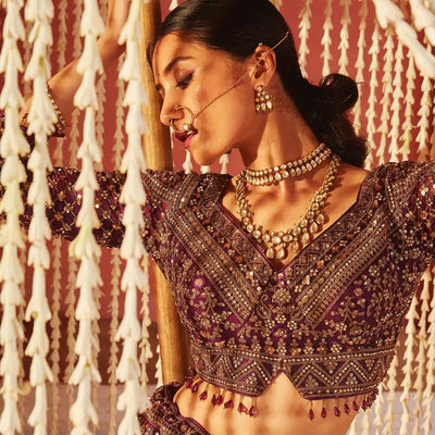 Majestic Purple Embroidered Lehenga Set-Purple
