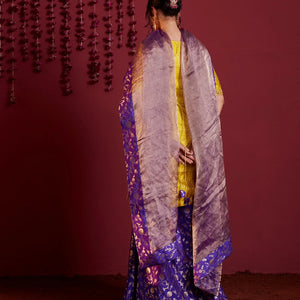 Mustard violet silk short kurti and palazzo set