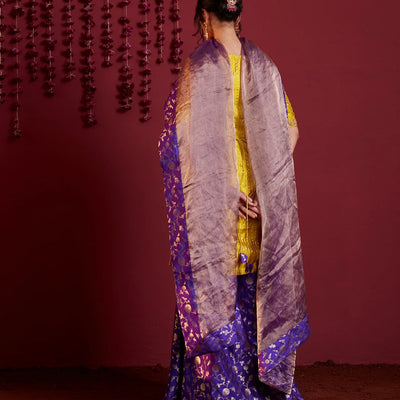 Mustard violet silk short kurti and palazzo set