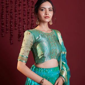 Aqua Green embroidered pure silk lehenga set -Aquamarine