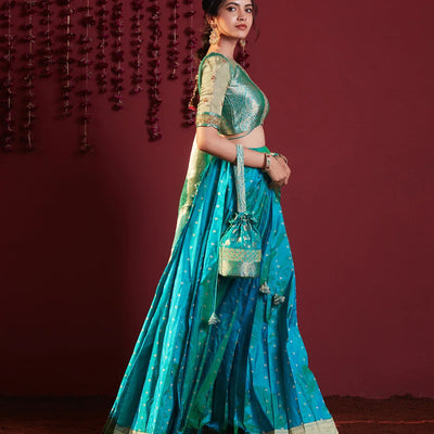 Aqua Green embroidered pure silk lehenga set -Aquamarine