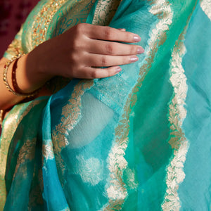 Aqua Green embroidered pure silk lehenga set -Aquamarine