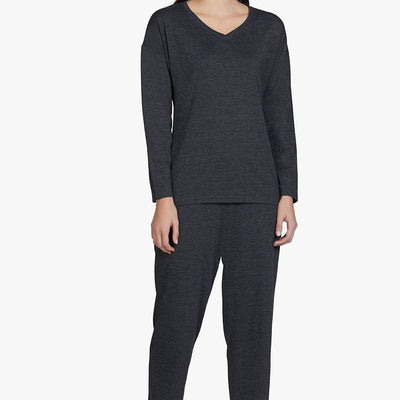 Cotton Blend Full Length Pyjama Bottom - Charcoal