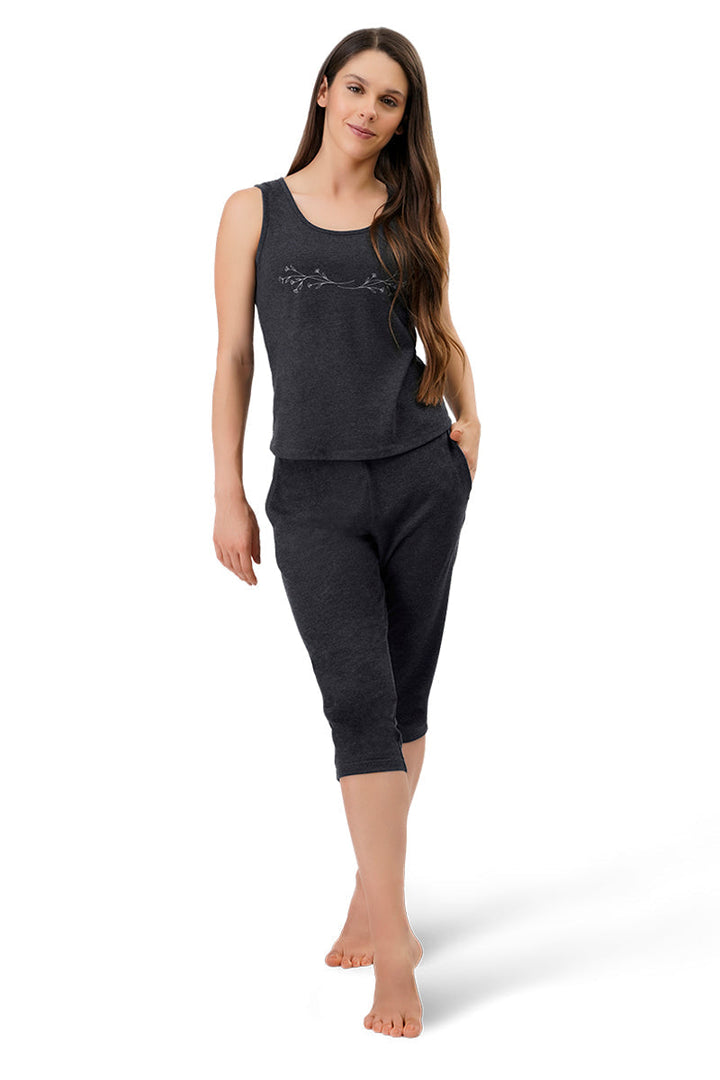 Cotton Blend Capri Pants - Charcoal