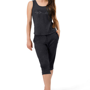Cotton Blend Capri Pants - Charcoal