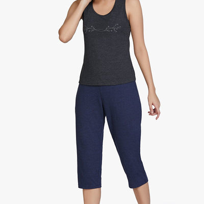 Cotton Blend Capri Pants - Navy