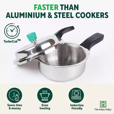 RapidCuk Tri-ply Stainless Steel 2-in-1 Pressure Cooker+ Frypan, Wide Shape, Premium Quality, 3 Layer Thick Body, Heavy Bottom, 100% Safe, ISI Certified, 5Yr Warranty, Induction & Gas, 2/3L