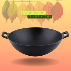 Trilonium Triple Seasoned Cast Iron Kadai 26 cm Sleek | Gas & Induction Compatible | Black