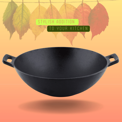 Trilonium Triple Seasoned Cast Iron Kadai 26 cm Sleek | Gas & Induction Compatible | Black
