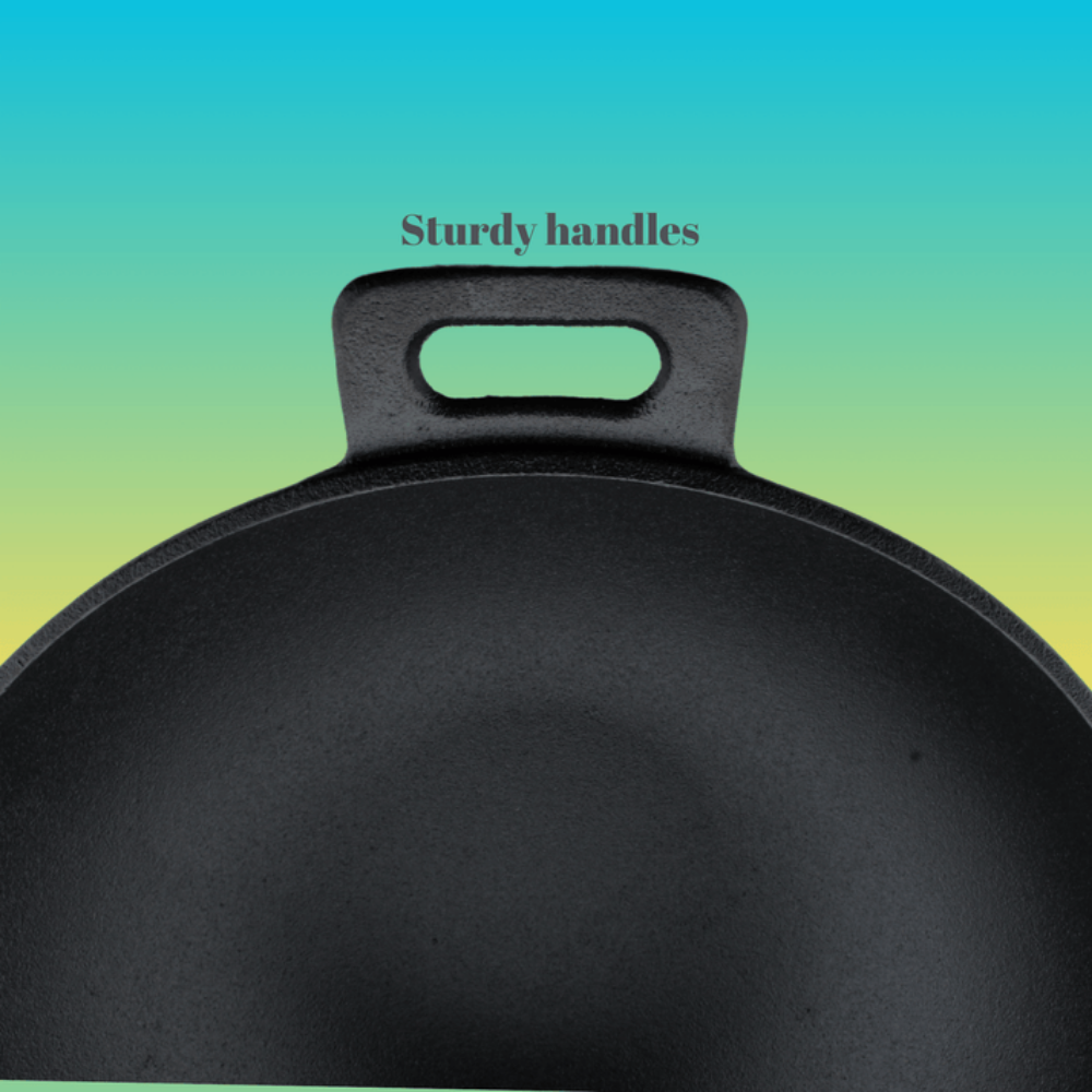 Trilonium Triple Seasoned Cast Iron Kadai 26 cm Sleek | Gas & Induction Compatible | Black