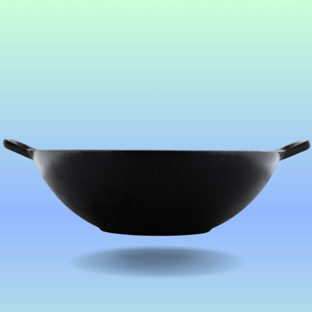 Trilonium Triple Seasoned Cast Iron Kadai 26 cm Sleek | Gas & Induction Compatible | Black