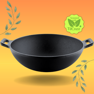 Trilonium Triple Seasoned Cast Iron Kadai 26 cm Sleek | Gas & Induction Compatible | Black
