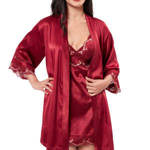 Eternal Bliss Satin Lace Robe - Red Berry