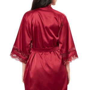 Eternal Bliss Satin Lace Robe - Red Berry