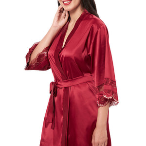 Eternal Bliss Satin Lace Robe - Red Berry