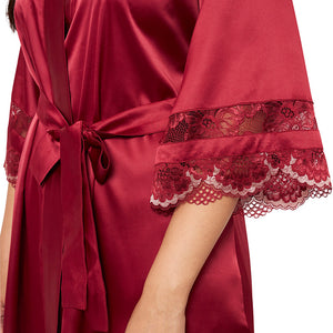 Eternal Bliss Satin Lace Robe - Red Berry