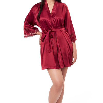 Eternal Bliss Satin Lace Robe - Red Berry