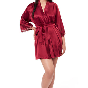 Eternal Bliss Satin Lace Robe - Red Berry